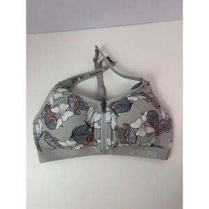 Victoria Sport Front Close Sports Bra Grey Butterfly Floral Padded 34B